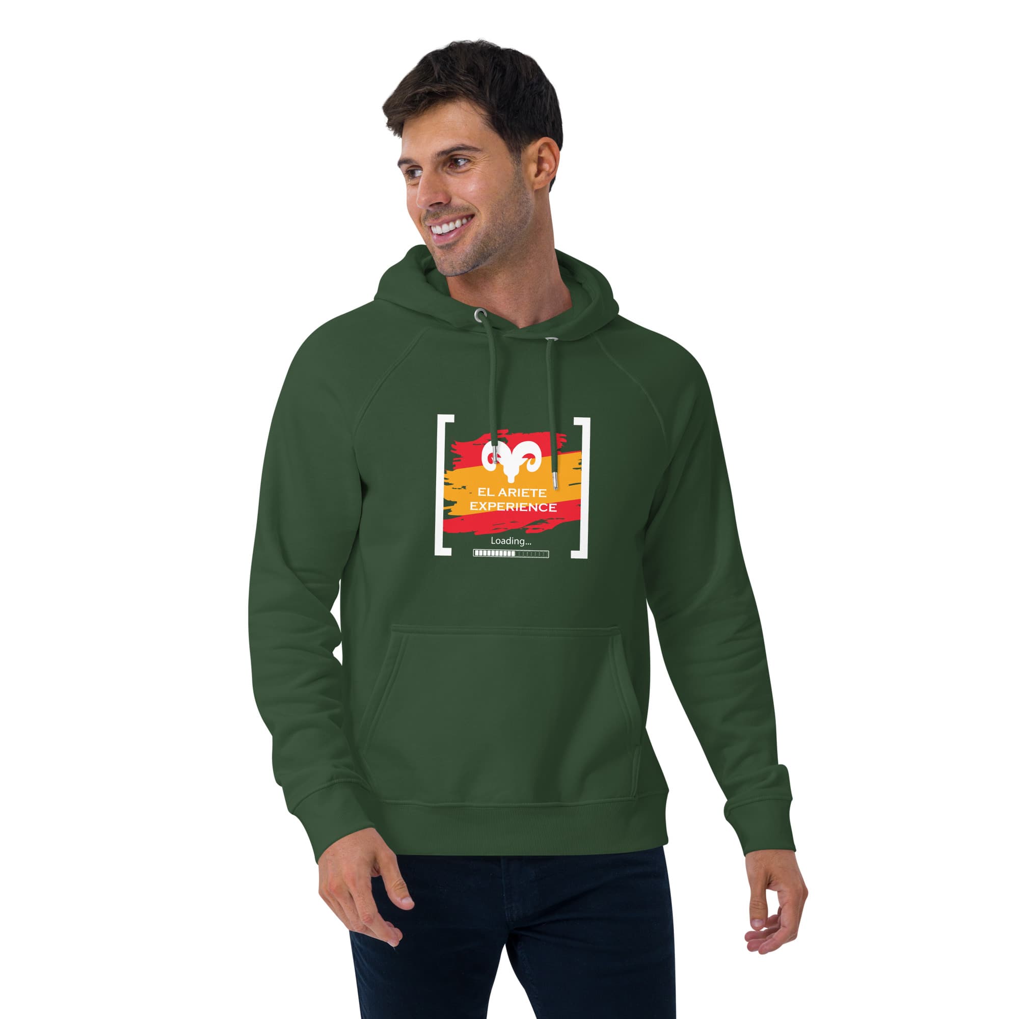 Sudadera con capucha algodón orgánico verde "Experience"